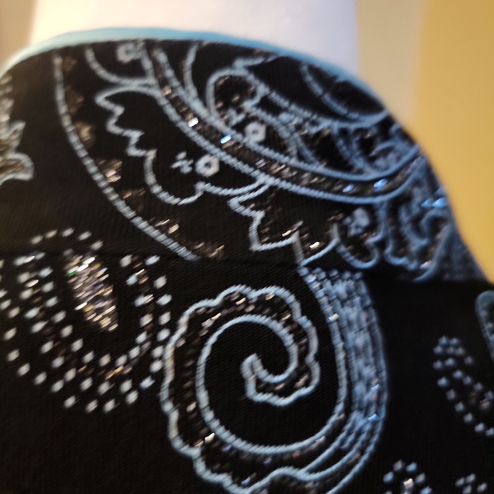 Alex Evenings Black and Silver And TEAL BLOUSE - Picture 14 of 15